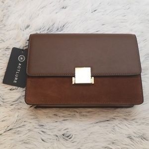 Brown vegan leather and suede handbag